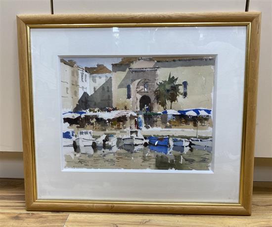 John Yardley (1933-), watercolour, Mediterranean harbour scene, signed, 30 x 40cm